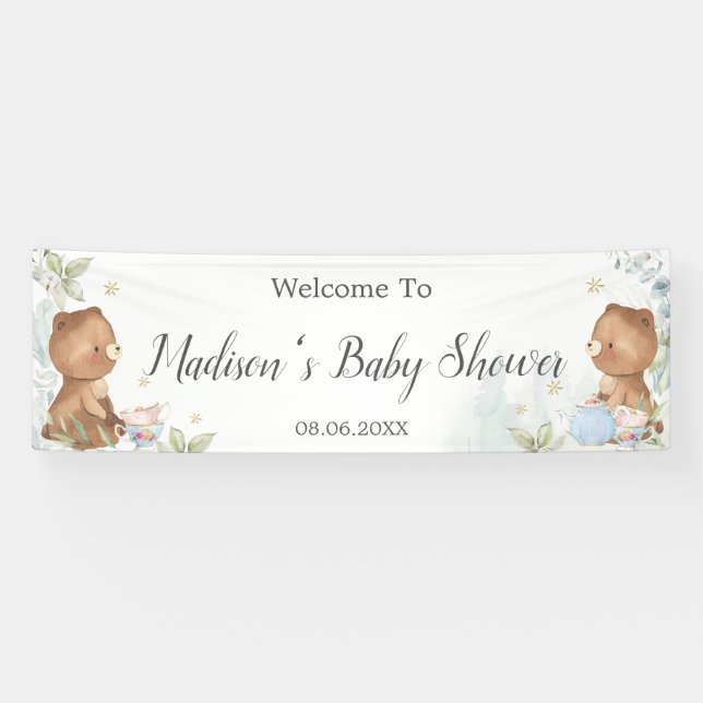 Teddy Bears Twins Baby Dusche Hintergrund Willkomm Banner (Horizontal)