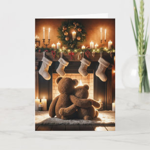 Teddy Bears vor einem Weihnachtsfeuer Karte