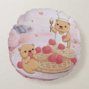 Teddy Bears & Waffles Rundes Kissen
