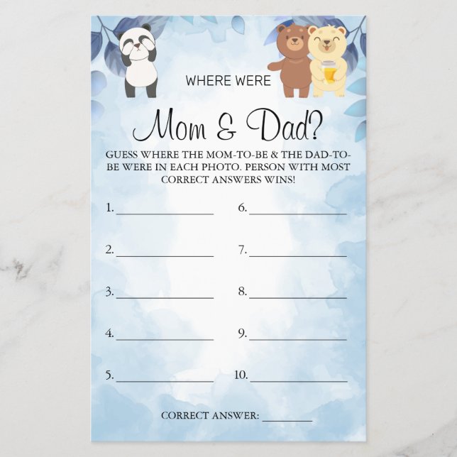 Teddy Bears Wo waren sie Baby-Duschspielkarte Flyer (Vorne)