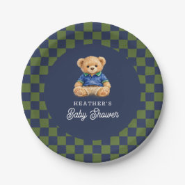 Teddy Beary Checkboard Retro Baby Shower Pappteller