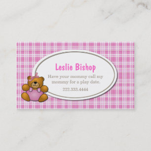 Teddy betreffen rosa karierte Spiel-Datums-Karte Telefonnummerkarte