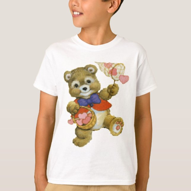 Teddy Catching Valentine Hearts T-Shirt (Vorderseite)