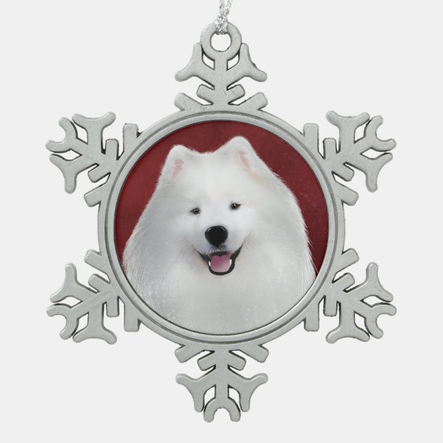 Teddy der Samoid Schneeflocken Zinn-Ornament (Vorderseite)