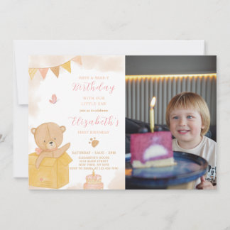 Teddy en boîte Anniversaire Invitation avec photo