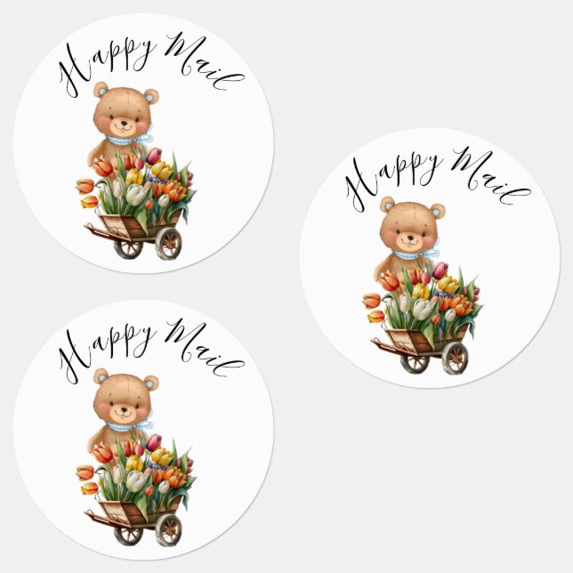 Teddy Foral Boy Rustic Happy Mail Baby Dusche Etiketten (Gruppe)
