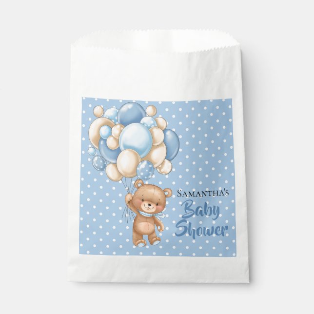 Teddy Girl Babydusche - Blau und Weiß Geschenktütchen (Vorderseite)