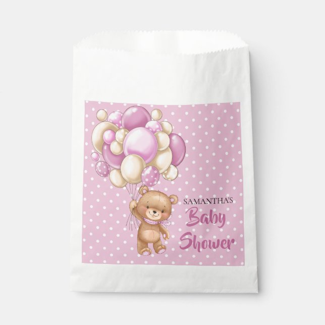 Teddy Girl Babydusche - Rosa und Weiß Geschenktütchen (Vorderseite)