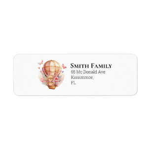 Teddy Girl Pink Foral Heißluftballon Label