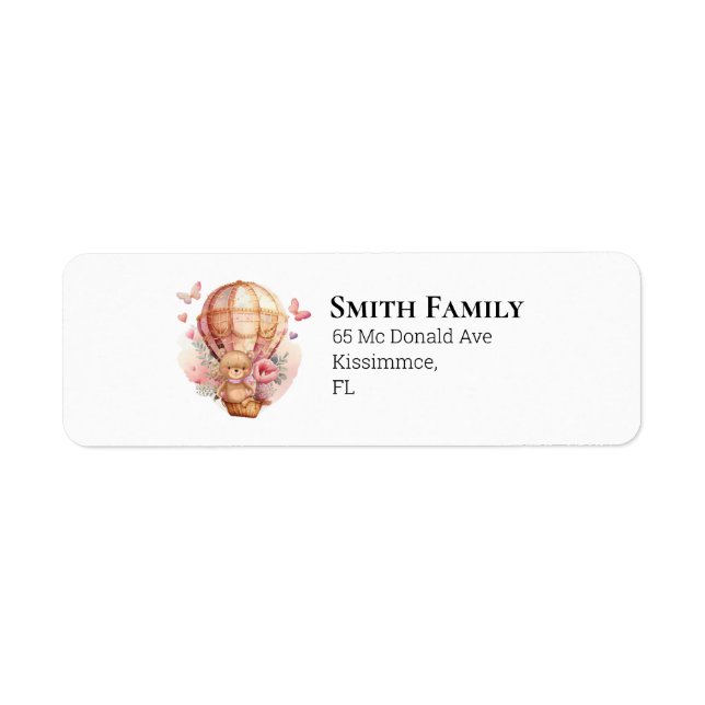 Teddy Girl Pink Foral Heißluftballon Label (Vorne)