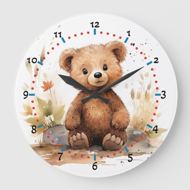 Teddy lasse Ihrem Kind bei, die Zeit zu lesen Große Wanduhr (Vorderseite)