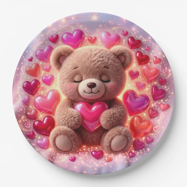 Teddy Love Party Teller 💖Pappteller (Vorderseite)