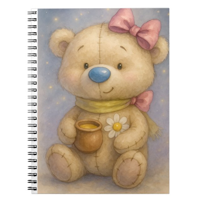 Teddy mit einem rosa Bow und Honey Pot von Natasha Notizblock (Vorderseite)