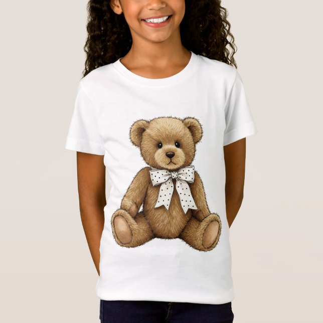 Teddy mit einem weißen Polka Dot Bow T-Shirt (Vorderseite)