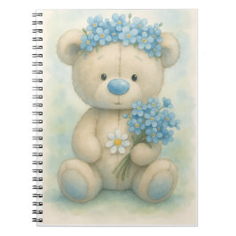 Teddy mit einer blauen Nase und Vergessen-Me-Nots  Notizblock