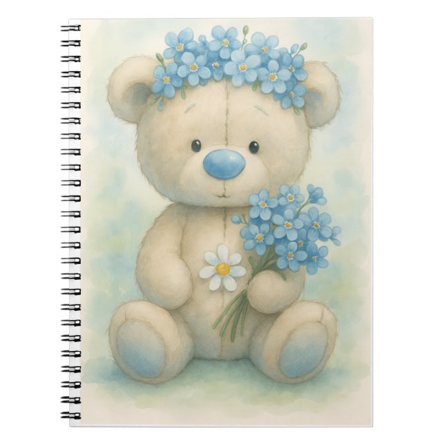 Teddy mit einer blauen Nase und Vergessen-Me-Nots  Notizblock (Vorderseite)