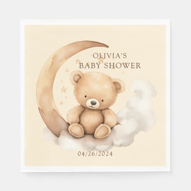 Teddy Moon Baby Shower Serviette (Vorderseite)