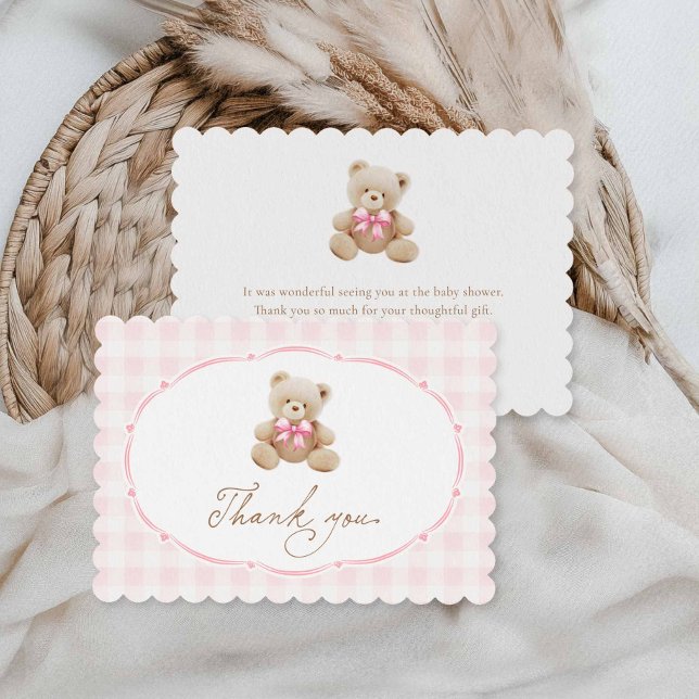 Teddy ours fille Baby shower rose Merci (Teddy bear Pink Girl baby shower Thank you card)