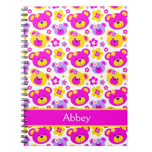 Teddy ours fleur motif filles rose nom carnet (Devant)