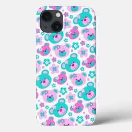 Teddy ours fleurs coque ipad aqua rose