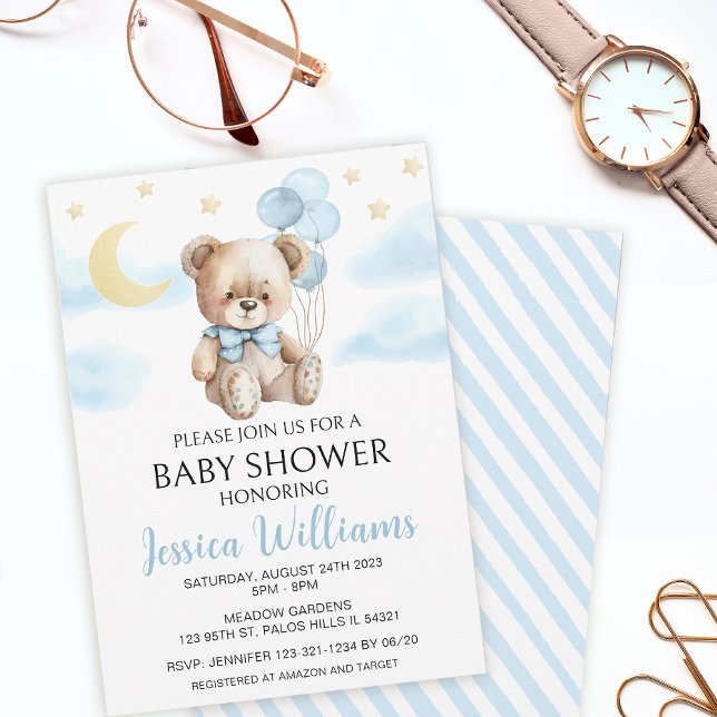 Teddy ours lune et étoiles baby shower invitation (Créateur téléchargé)