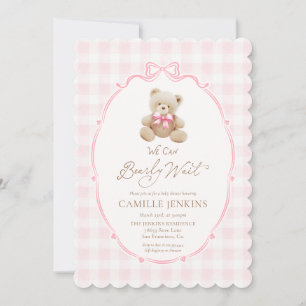 Teddy Ours rose Plaid Girl Baby shower Invitation
