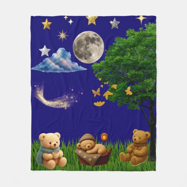 Teddy Park Traum Mondlicht Fleece Decke (Vorderseite)