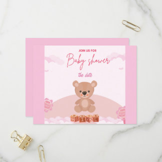 Teddy Pink Bear Girl attente invitation baby showe