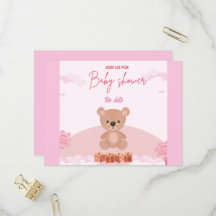 Teddy Pink Bear Girl Warten Baby Dusche Einladung
