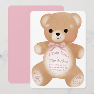 Teddy Pink Bow Baby Dusche Einladung