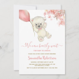 Teddy Polar Bear Pink Balloon Girl Babydusche Einladung