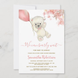 Teddy Polar Bear Pink Balloon Girl Babydusche Einladung