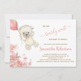 Teddy Polar Bear Pink Balloon Girl Babydusche Einladung