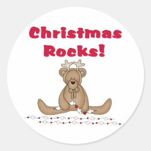 Teddy Reindeer Christmas Rocks Runder Aufkleber