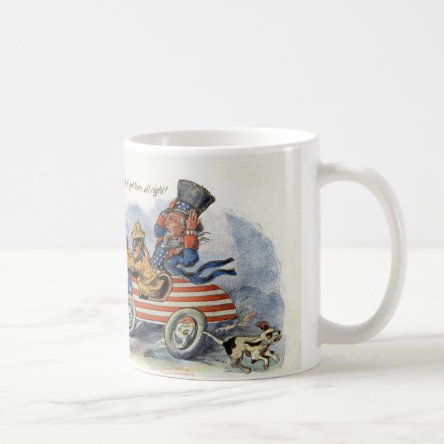Teddy Roosevelt u. Uncle Sam Im patriotischen Auto Kaffeetasse (Rechts)