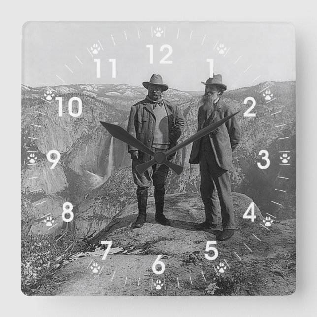 Teddy Roosevelt und John Muir in Yosemite Quadratische Wanduhr (Vorderseite)