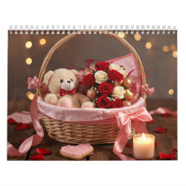 Teddy Rose Basket Romantic Valentine Desk Kalender