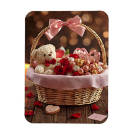 Teddy Rose Basket Romantic Valentine Heart Fridge Magnet