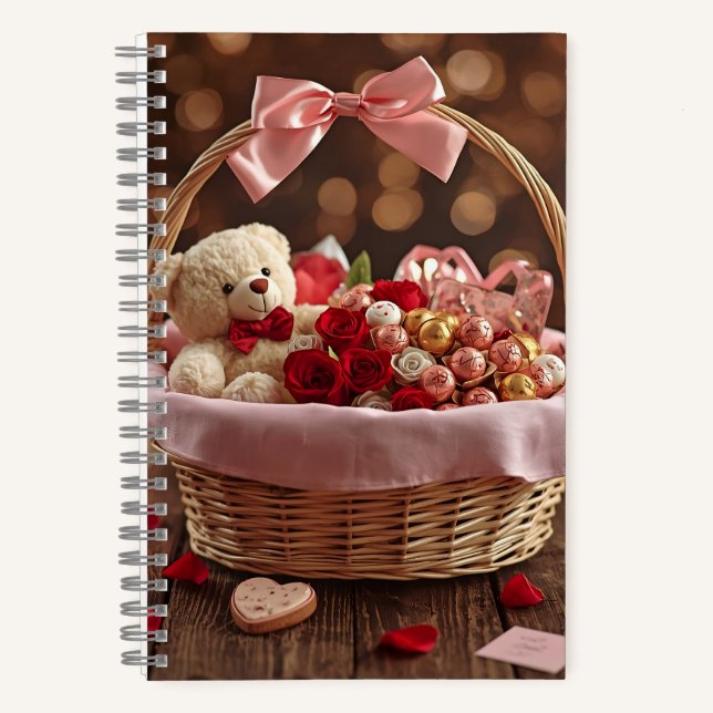 Teddy Rose Basket Romantic Valentine Love Story  Notizbuch (Vorderseite)