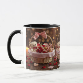 Teddy Rose Basket Romantic Valentines Morning Tasse