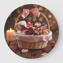 Teddy-Rosen-Korb Romantische Dekoration zum Valent Große Wanduhr