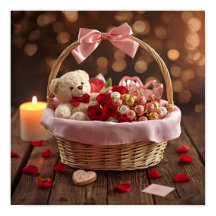 Teddy-Rosen-Korb Romantisches Valentins-Wandbild