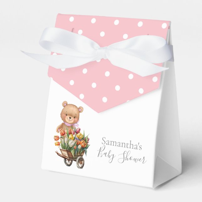 Teddy Rustic Floral Pink Barly Wait Poka Dots Geschenkschachtel (Vorderseite)