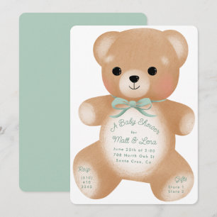 Teddy Sage Green Bow Baby Dusche Einladung