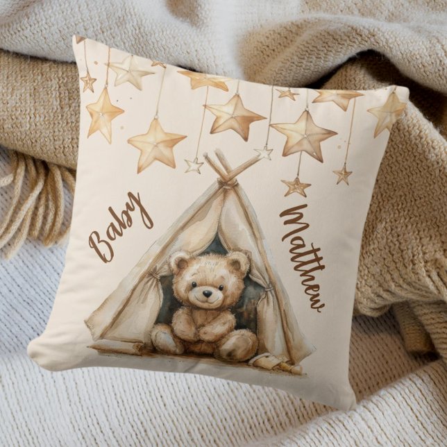 Teddy-Teepe-beige-braune Sterne Boho-Kinderzimmer Kissen (Von Creator hochgeladen)