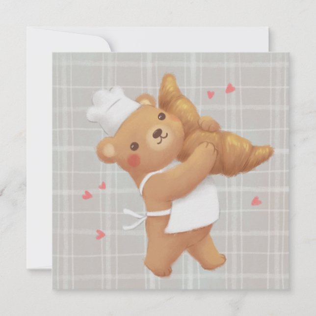 Teddy the Baker mit Croissant Dankeskarte (Vorderseite)