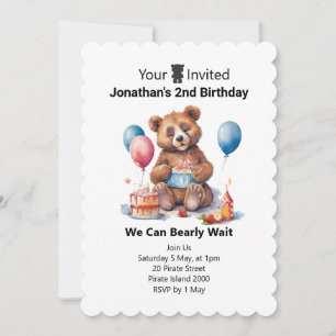 Teddy-Themen zum 2. Geburtstag für Kinder Einladung