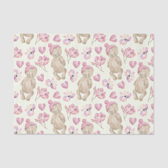 Teddy trägt Wasserfarbenfloral auf Elfenbeinküste Seidenpapier (Vorderseite)