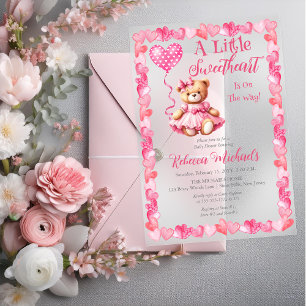 Teddybär A Little Sweetheart Mädchen Baby Shower Acryleinladungen