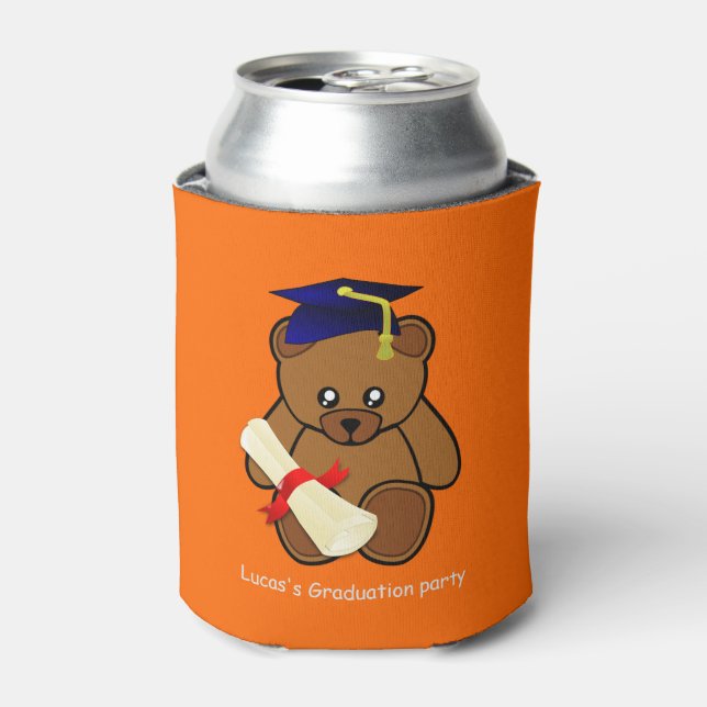 Teddybär-Abschluss in Neonorange Dosenkühler (Kanne Vorderseite)